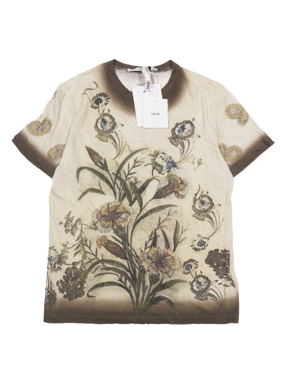 Dior Cotton Linen Botanical T-Shirt Sheer Paisley S Beige